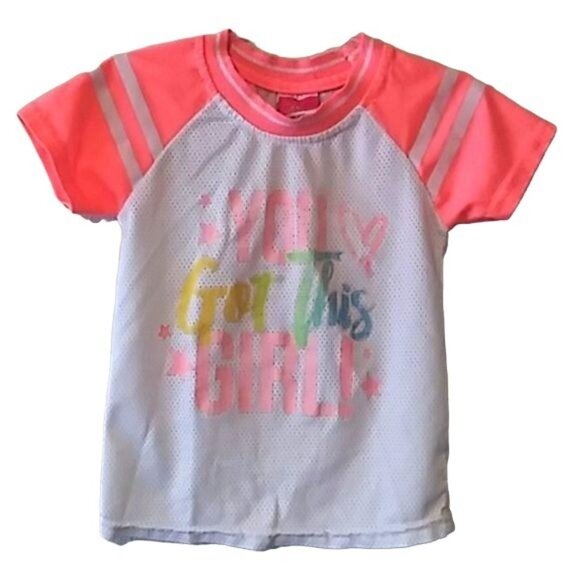Diva X-Small Raglan Top Girls "You Got This Girl" Neon Pink White Mesh Tee Shirt - Picture 2 of 7